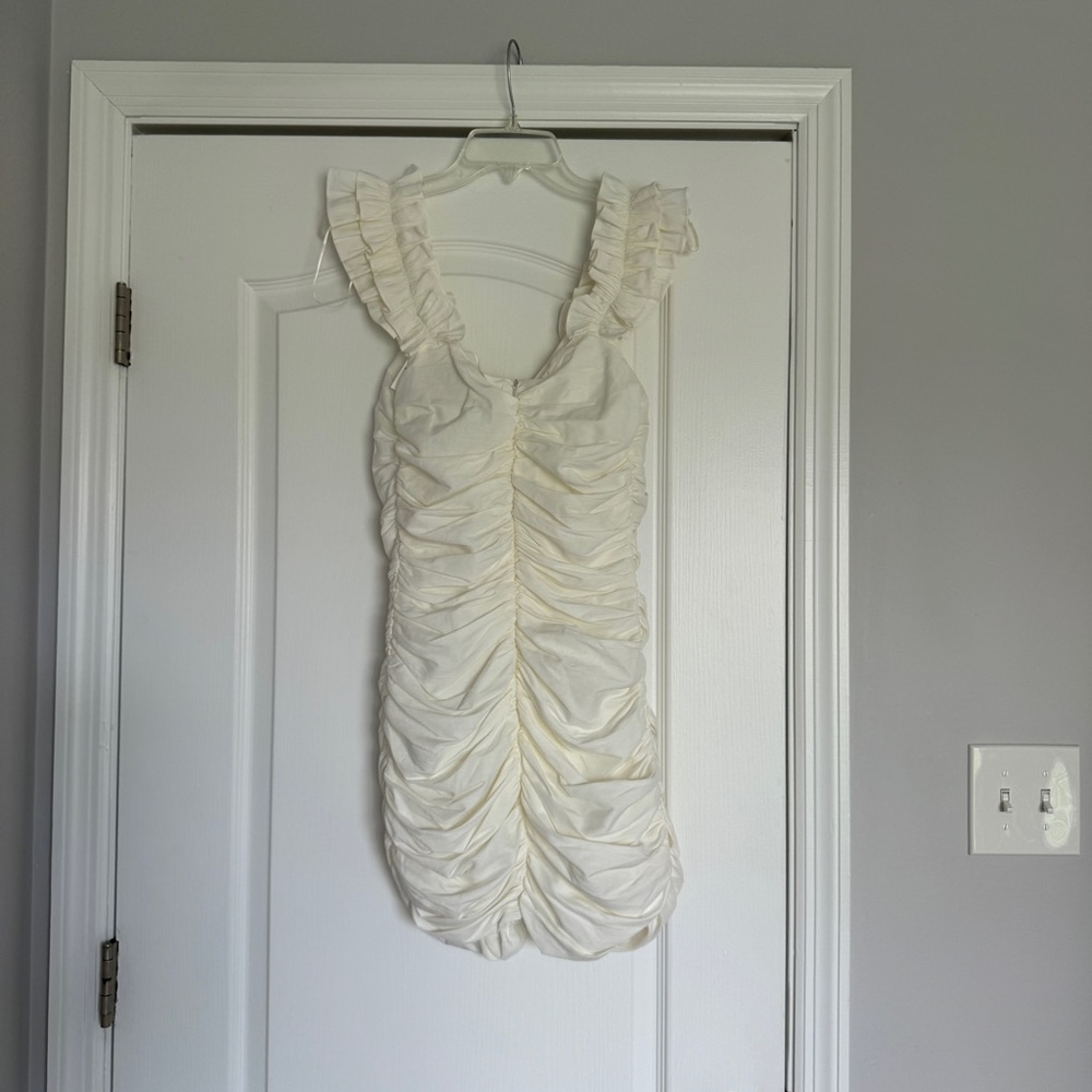 Zara linen blend oyster white draped form flattering dress - Picture 4 of 6